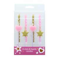 Culpitt Pink Stars & Hearts Birthday Candles 8 Pack