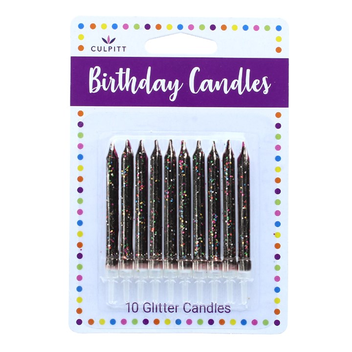 Culpitt Black Glitter Birthday Candles 10 Pack