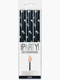 Black / Silver 15cm Ice Fountain Firework Candle 3 Pack