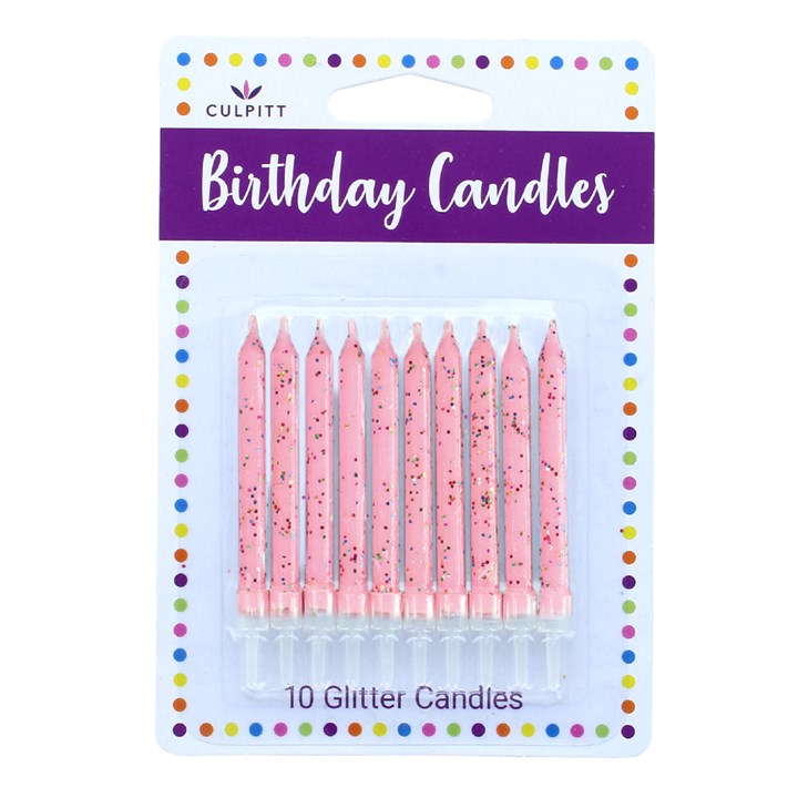 Culpitt Blossom Pink Glitter Birthday Candles 10 Pack
