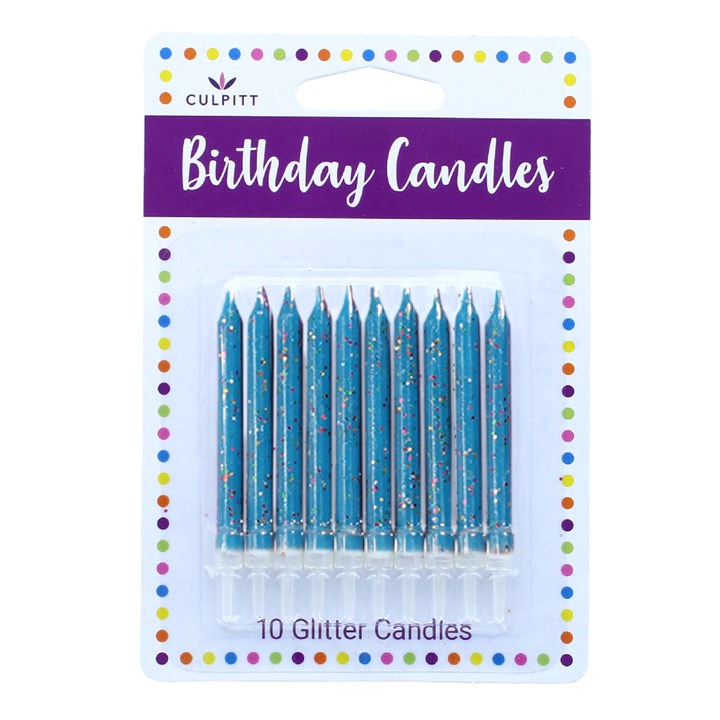 Culpitt Blue Glitter Birthday Candles 10 Pack