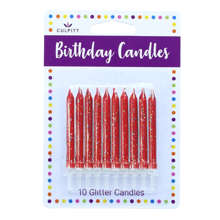 Culpitt Red Glitter Birthday Candles 10 Pack