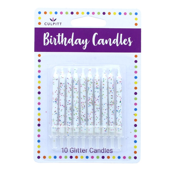 Culpitt White Glitter Birthday Candles 10 Pack